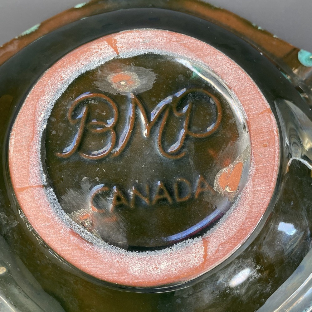 Vintage Blue Mountain Pottery Ashtray Drip Glaze Ornament BMP Canada Green Large - Picture 6 of 8
